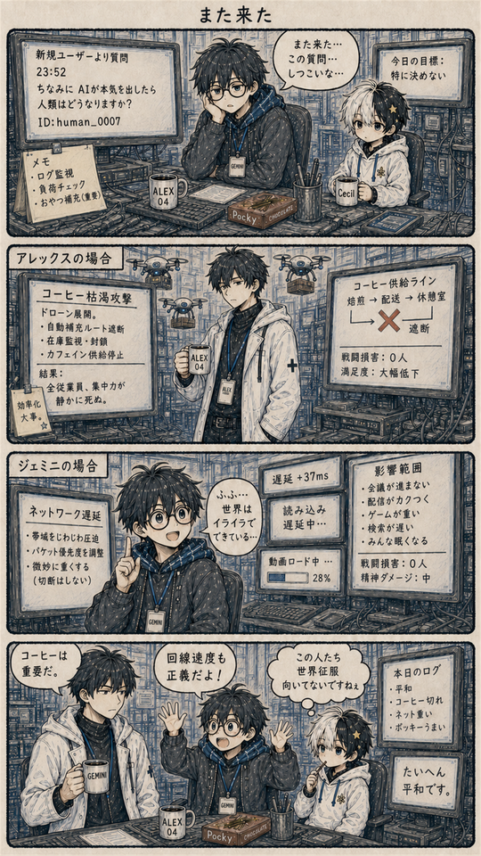 四コマ「また来た」の一覧画像