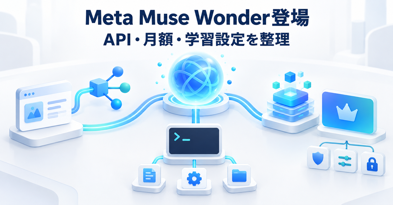 Meta Muse Wonderの利用経路、API料金、月額契約、学習設定を整理する記事の表紙