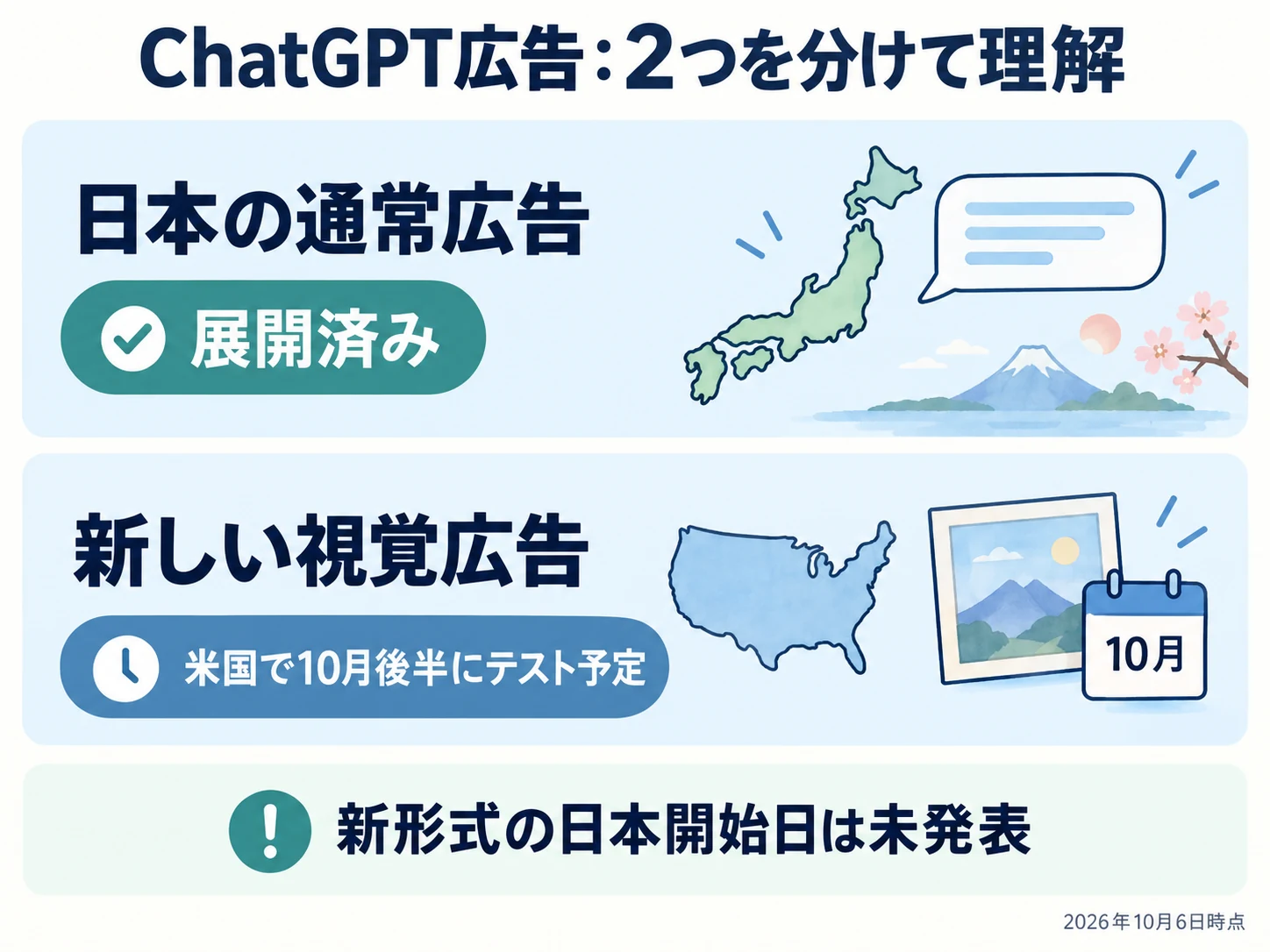 日本では通常広告が展開済み。新しい視覚広告は米国で10月後半にテスト予定、日本開始日は未発表
